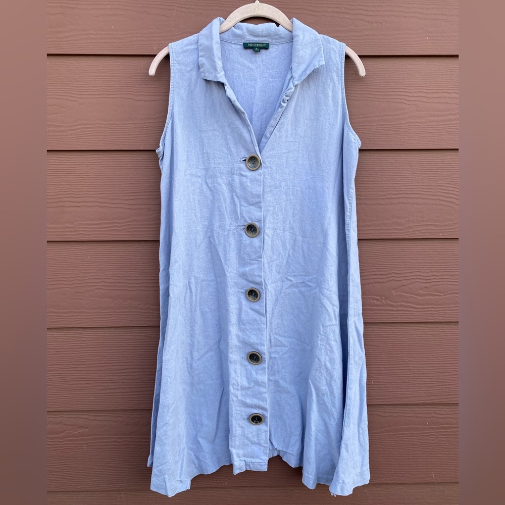 For Cynthia Lavender Linen Blend Mini Button Up Collared Dress Size Small